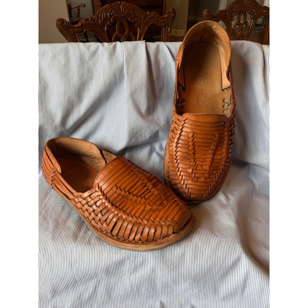 EH Handcrafted in Mexico Leather Huaraches Woven Tan Brown Slip On Sandals 41